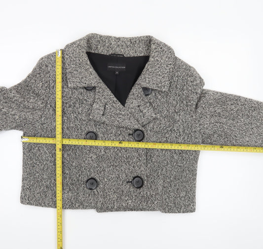 Marks and Spencer Women’s Black and White Wool Blend Double-Breasted Cropped Pea Coat Size 16