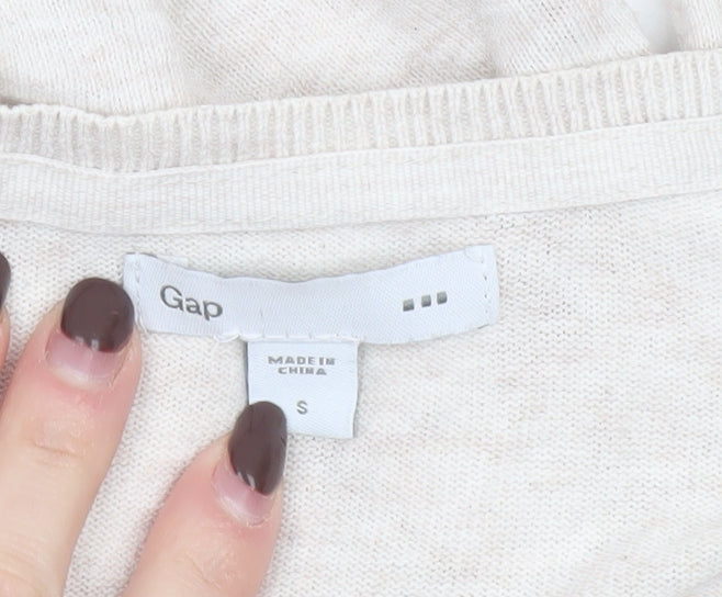 Gap Women Beige Cotton V-Neck Cardigan Small