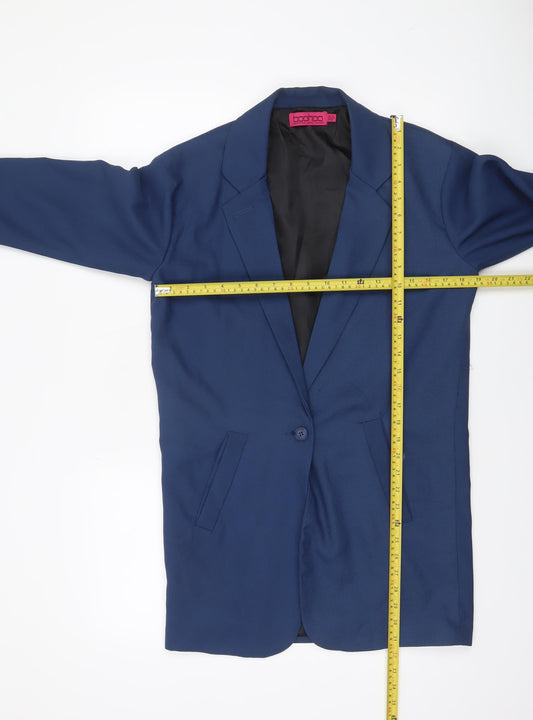 Boohoo Women's Blue Longline Single-Breasted Blazer UK 10