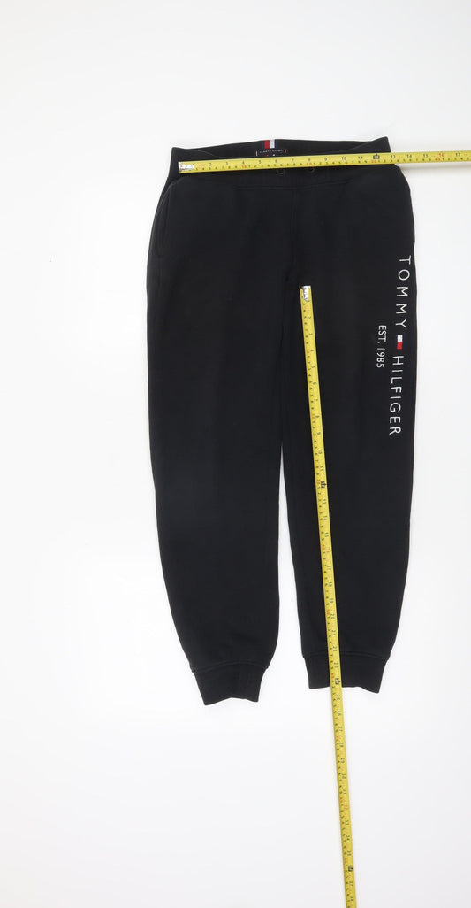 Tommy Hilfiger Boys Black Jogger Sweatpants 164cm Elastic Waist Fleece