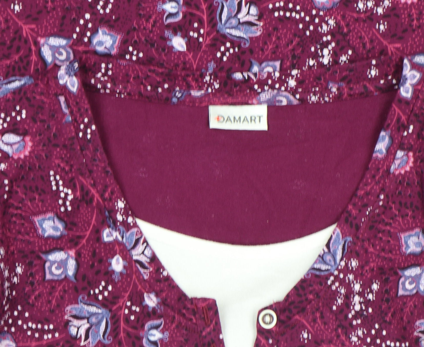 Damart Womens Purple Floral Long Sleeve V-Neck Cotton T-Shirt Size M