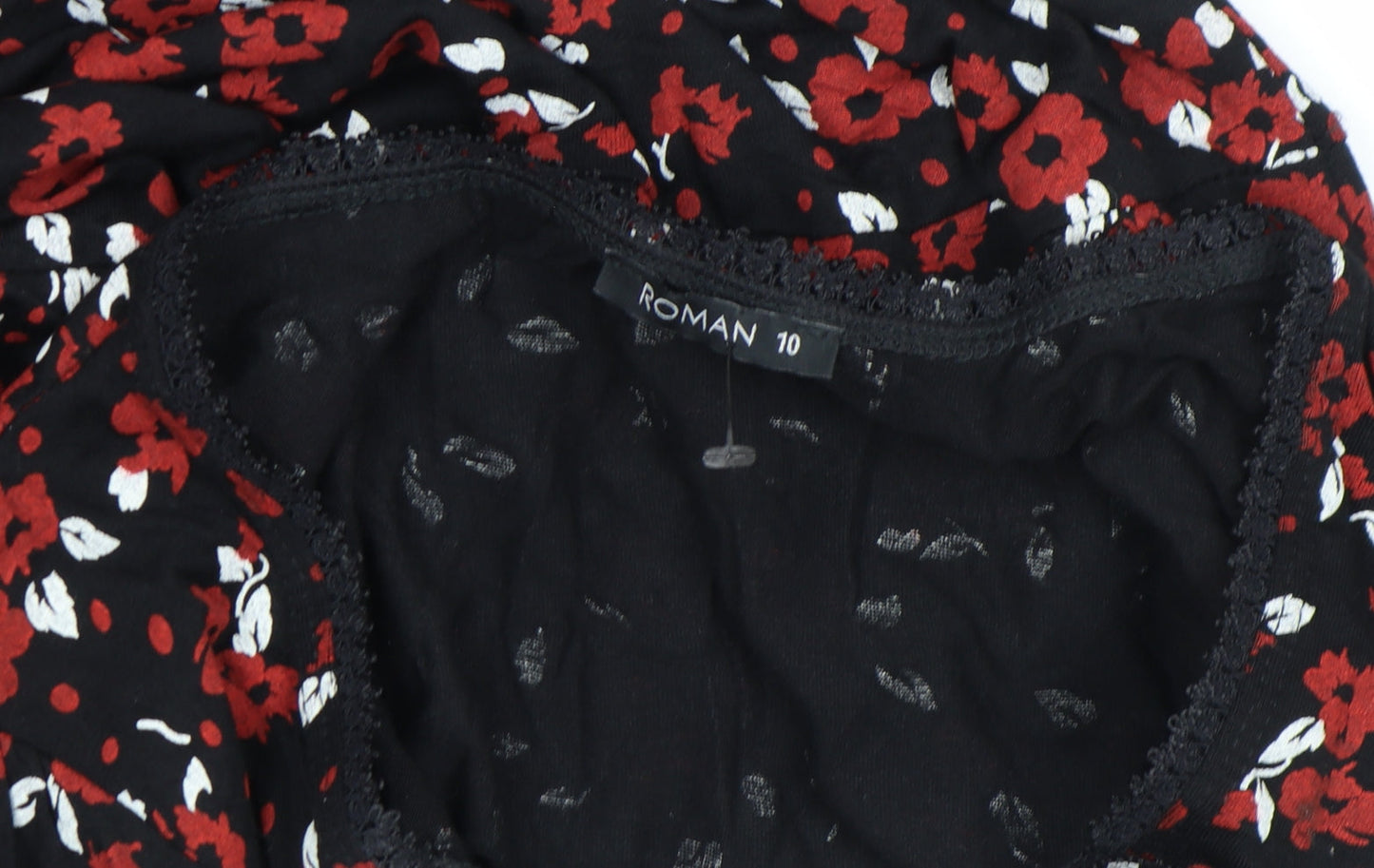 Additional view of Roman Women’s Black Floral Fit & Flare Dress, size UK 10, Long Sleeve