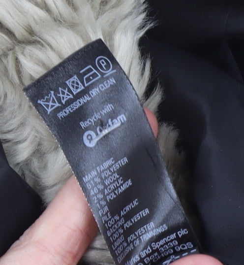 Marks and Spencer Women’s Black Faux Fur Collar Wool Blend Coat UK 12
