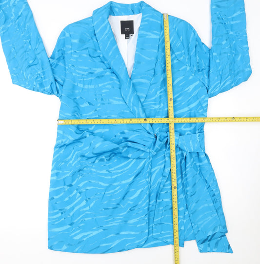 River Island Women Blue Belted Shawl Collar Blazer Size 14