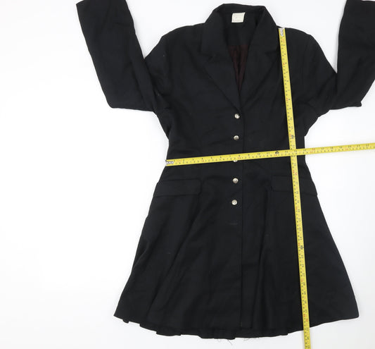 Charlotte Halton Women's Black Wool Overcoat Size 12 Long Belted Style