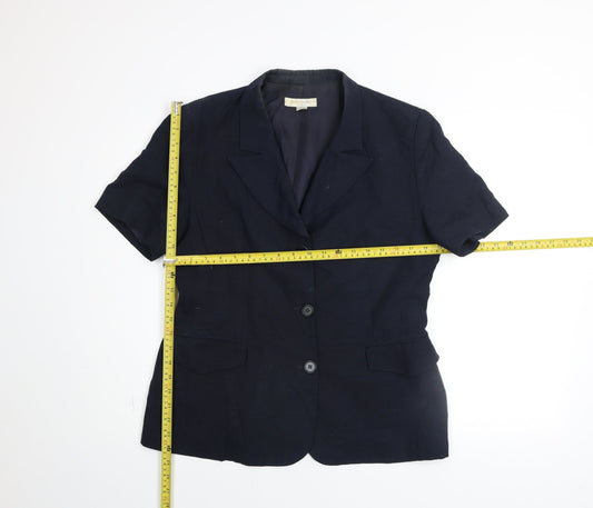 N&B Classic Women Blue Short Sleeve Linen Blazer Size 14