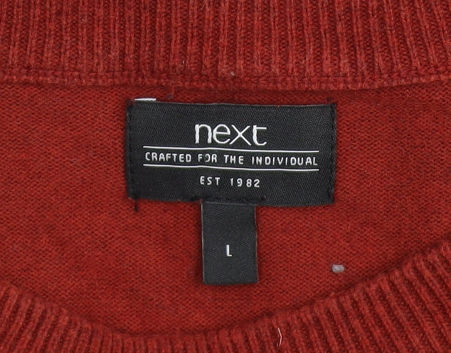 Next Men's Red Cotton Blend Crew Neck Jumper Size L Casual Knitwear