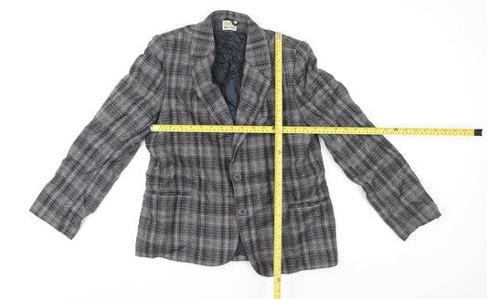 Aldo Bini Women’s Grey Checked Wool Blazer Jacket Size M Vintage Style