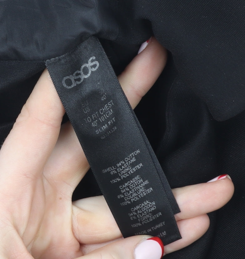 Brand and care label for ASOS Women's Black Slim Fit Blazer Jacket, size 14