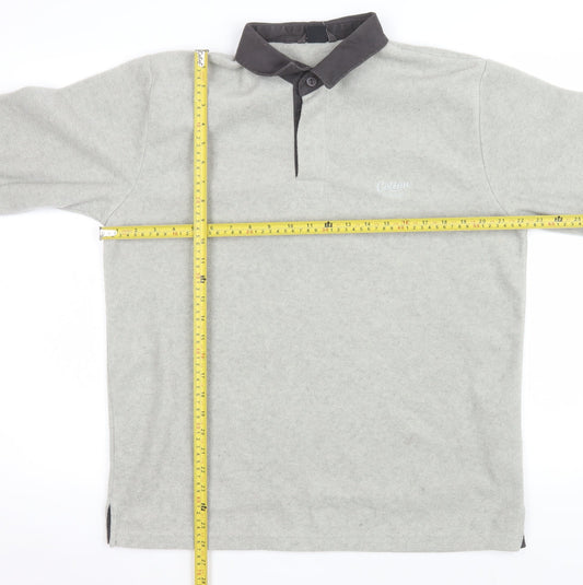 Cotton Traders Men's Grey Collared Henley Fleece Sweatshirt L