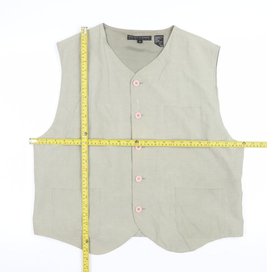 Arnold Zimberg Women Beige Silk Linen Waistcoat XL Classic Style