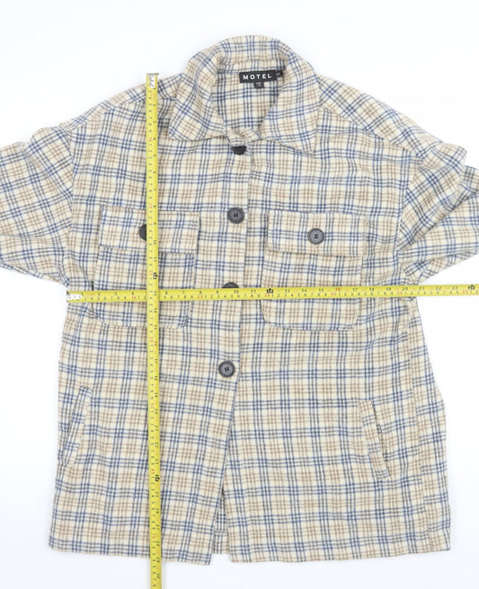 Motel Unisex Beige Check Flannel Button Jacket XS