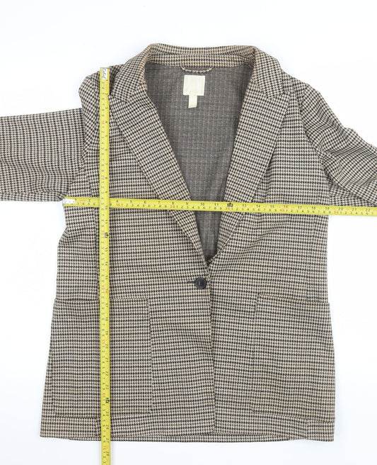 H&M Women’s Brown Houndstooth Blazer UK 14 Regular Fit Jacket
