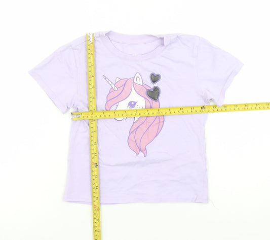 H&M Girls Purple Unicorn Graphic T-Shirt 4-6 Years Short Sleeve Cotton