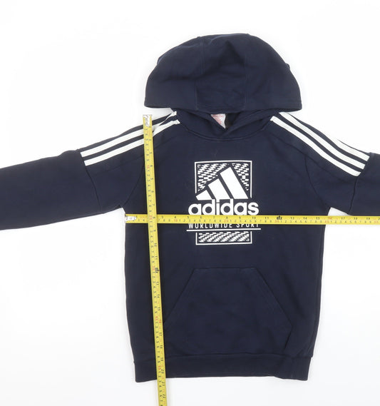 Adidas Boys Navy Hoodie 9-10 Years Pullover Graphic Sport Style