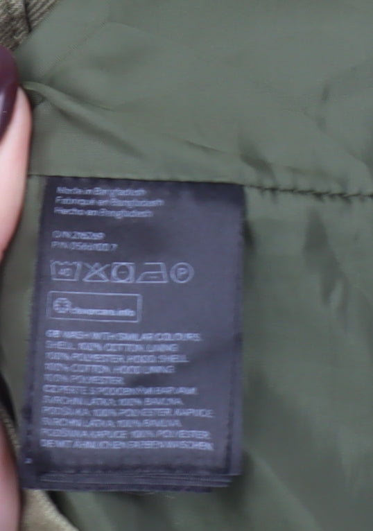 H&M Girls Green Cotton Hooded Parka Coat 14-15 Years Zip Pockets Casual