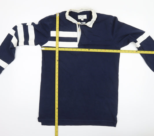 FatFace Men’s Blue Long Sleeve Striped Polo Shirt Size S 100% Cotton