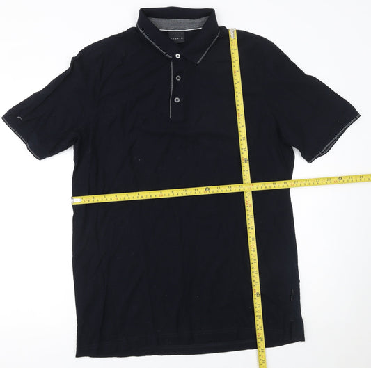 Bugatti Men's Black Cotton Polo Shirt Size L Short Sleeve Classic Fit