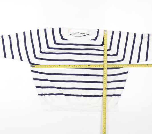French Connection Women White Blue Stripe Pullover Sweater M