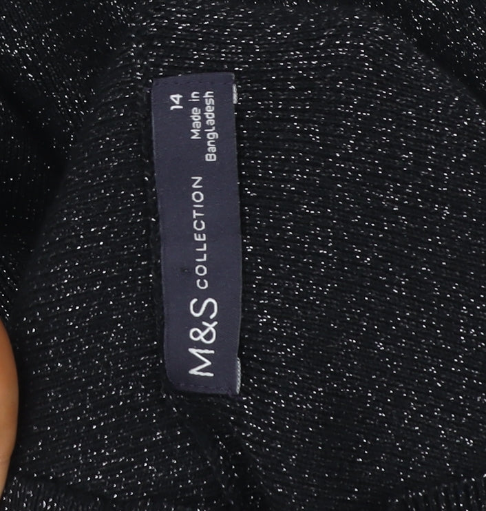 Marks and Spencer Womens Black Size 14 Metallic Puff Sleeve Pullover Sweatshirt