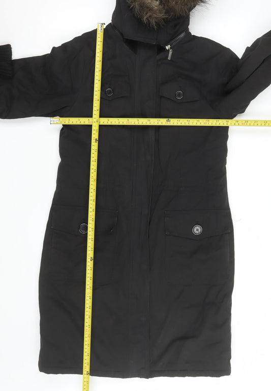Warehouse Black Hooded Parka Coat Unisex Adults Size 38 Regular