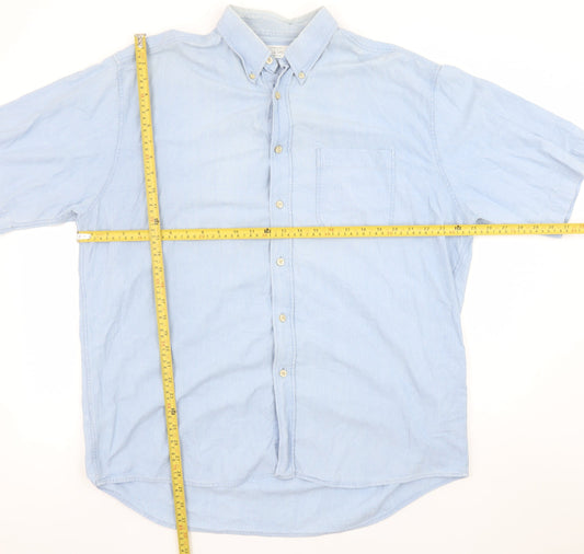Marks and Spencer St Michael Men's Blue Short Sleeve Button-Up Shirt L