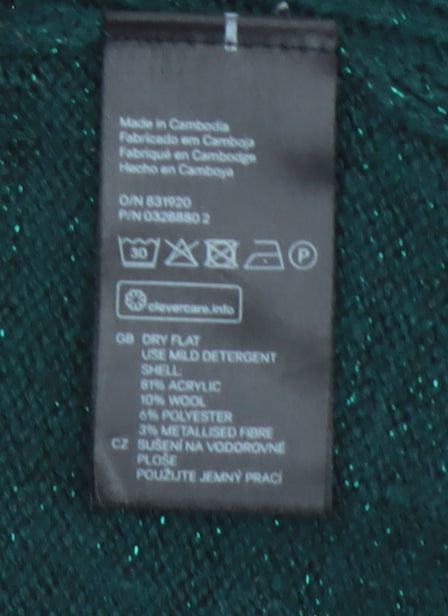 H&M Mama Women's Green Ribbed Knit Long Sleeve Maternity Jumper Size 12