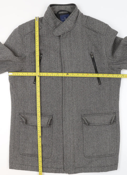 Jasper Conran Men's Grey Wool Blend Herringbone Mid-Length Jacket M