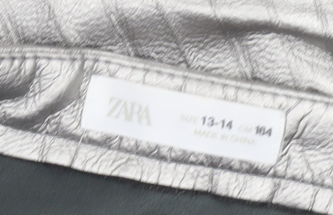 Additional view of Zara girls’ silver pleated faux leather short skirt 13-14 years