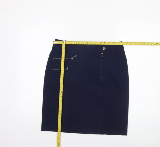 Brandtex Women Blue Size 12 Pencil Skirt Stretch Zip Detail