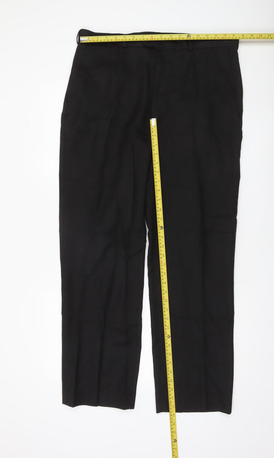 David Luke Men's Black 36x32 Regular Fit Pleated Dress Pants