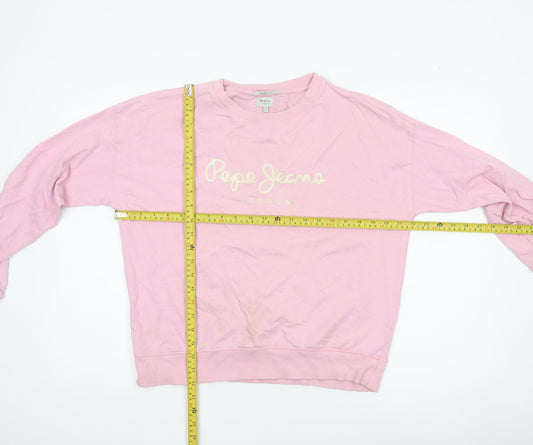 Pepe Jeans London Women's Pink Cotton Pullover Sweatshirt L