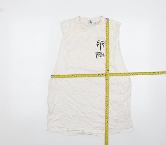 Topman Men's White Sleeveless Tropical Print T-Shirt Size S