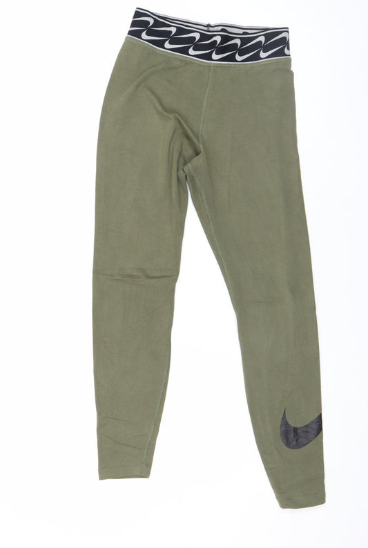 Nike Women Green Small Leggings Elastic Waist Slim Fit Activewear