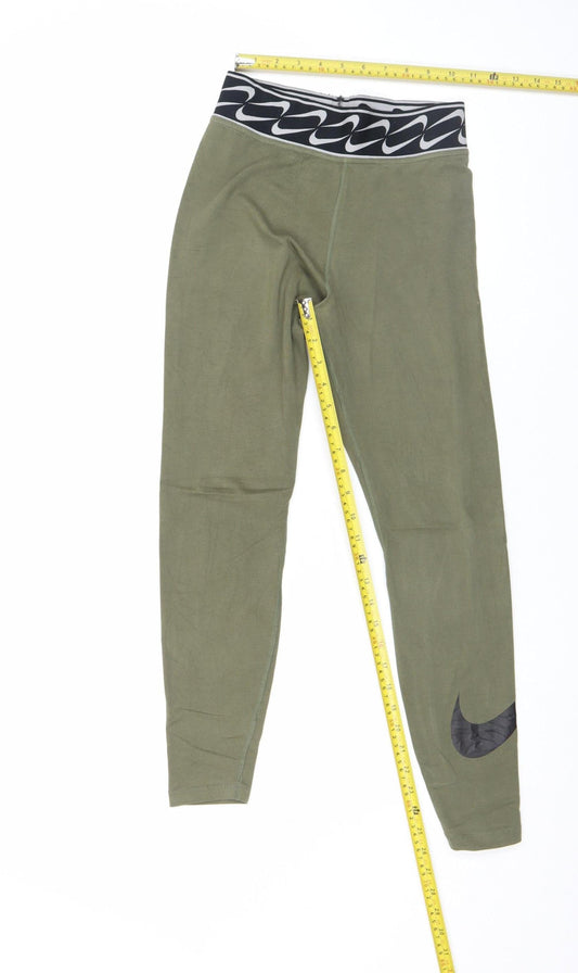 Nike Women Green Small Leggings Elastic Waist Slim Fit Activewear