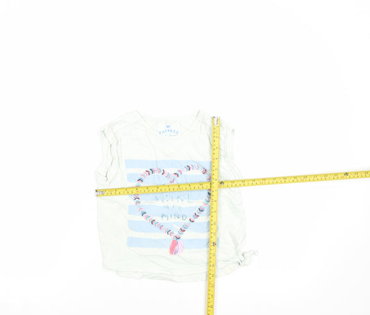 FatFace Girls White Striped Heart Embroidered Sleeveless T-Shirt 8-9 Years