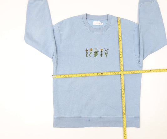 Topman Men's Blue Embroidered Flower Sweatshirt Size M