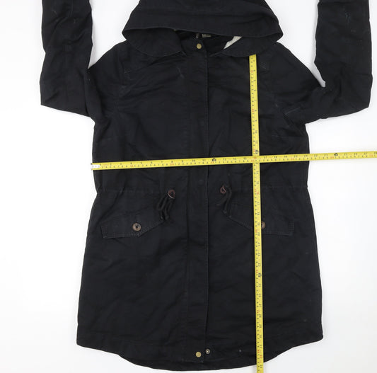 H&M Divided Women’s Black Cotton Parka Coat Size 14 Hooded