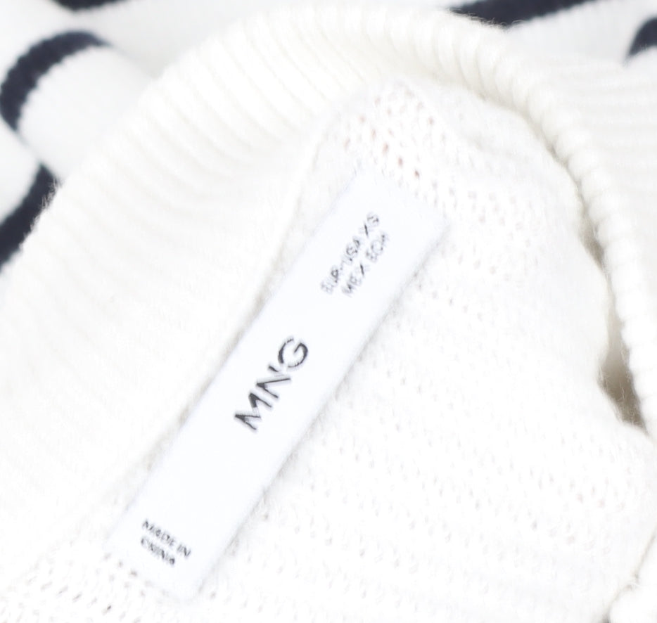 MNG Women White Striped 1/2 Zip Mock Neck Pullover Sweater Size S