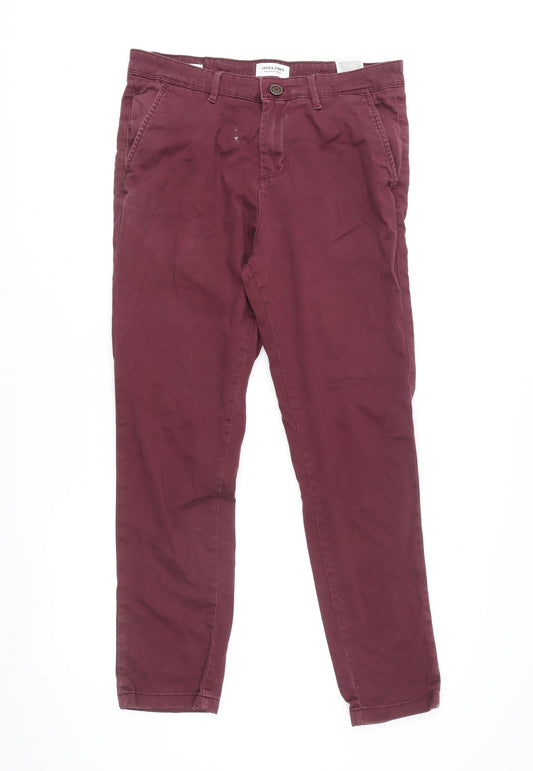 Jack & Jones Men's Red Slim Fit Chino Trousers 32x30 Cotton Blend