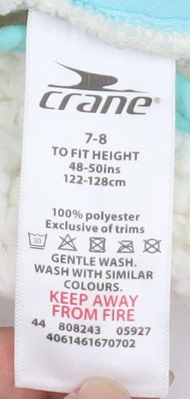 Brand and care label for Crane girls’ ivory hooded fleece full zip jacket 7-8 years