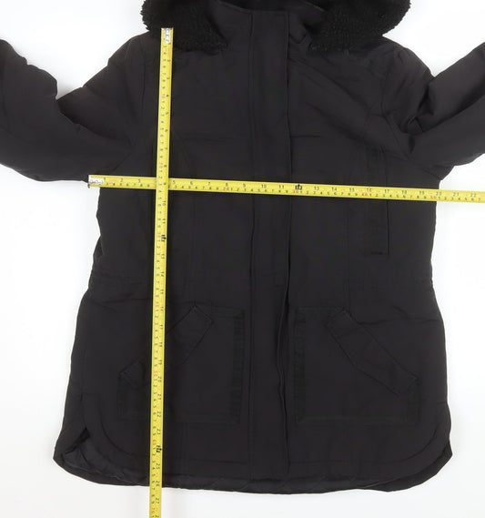 Monsoon Women's Black Hooded Parka Coat Size 42 Lined Winter Jacket