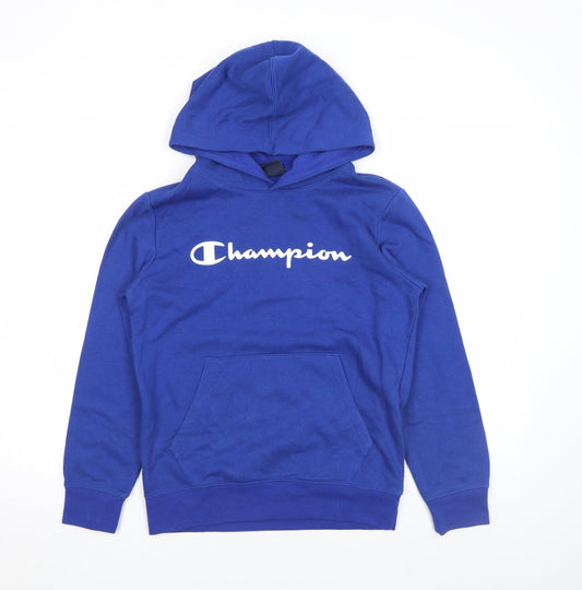 Additional front view of Champion boys’ blue pullover hoodie 11-12 years logo fleece sweatshirt