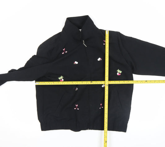 K.T. Soft by Kenneth Too! Women's Black Petite Embroidered Zip Jacket L