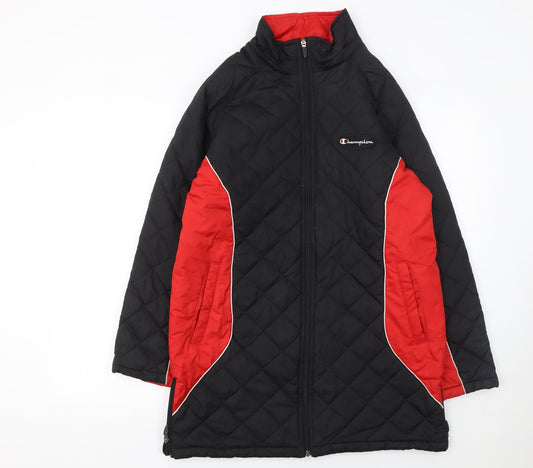 Additional front view of Champion boys’ black quilted full zip winter jacket, size 11-12, years