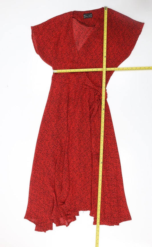 Chelsea Girl Women’s Red Black Floral Wrap Midi Dress Size 12