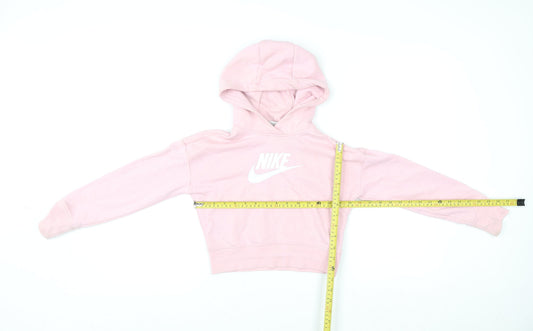 Nike Girls Pink Pullover Hoodie Small Logo Lightweight Fleece Sweatshirt