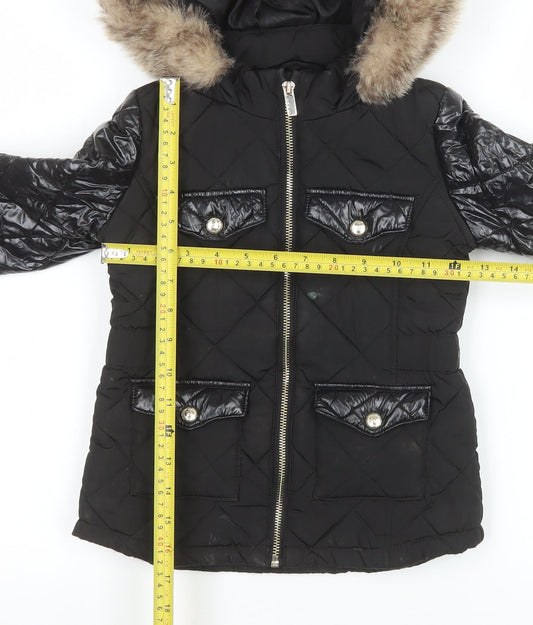 River Island Girls Black Quilted Faux Fur Hooded Puffer Jacket 3-4 Years