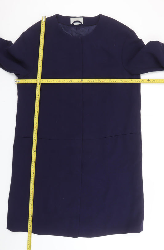 H&M Womens Blue Regular Fit Mid-Length Collarless Coat Size 14
