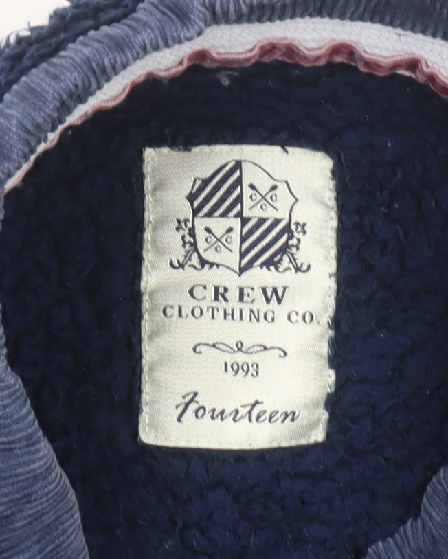 Brand and care label for Crew Clothing Women Navy Blue Fleece Henley Sweatshirt, size 14